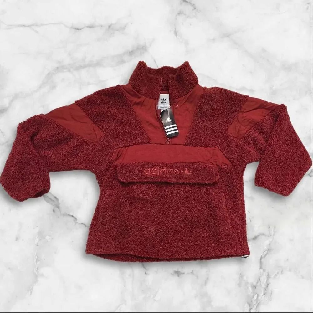 Adidas Half Zip Pullover Oversized Polar Fleece Red Size XS